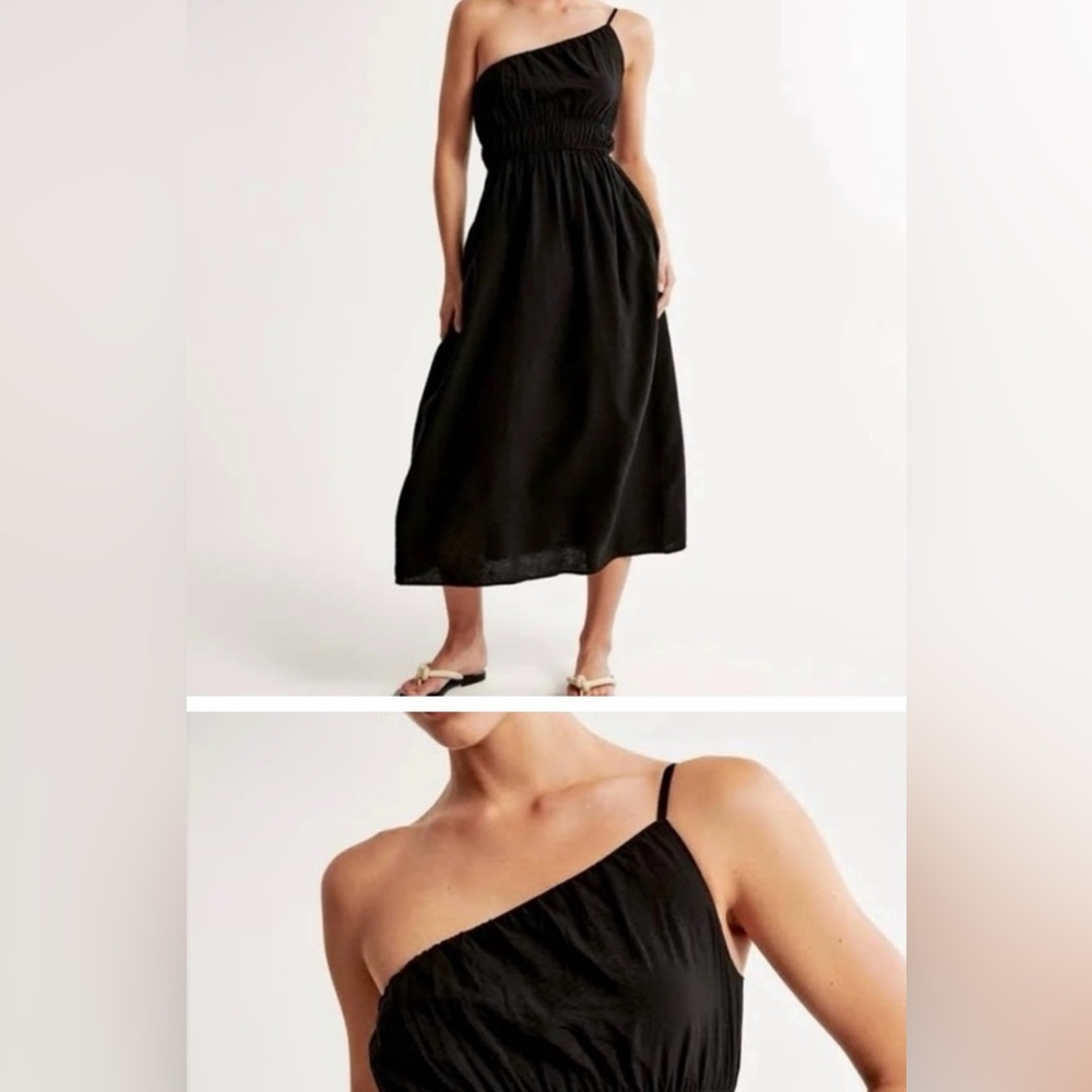 *NWT* Abercrombie & Fitch One-Shoulder Black Midi Dress SZ:Medium Tall